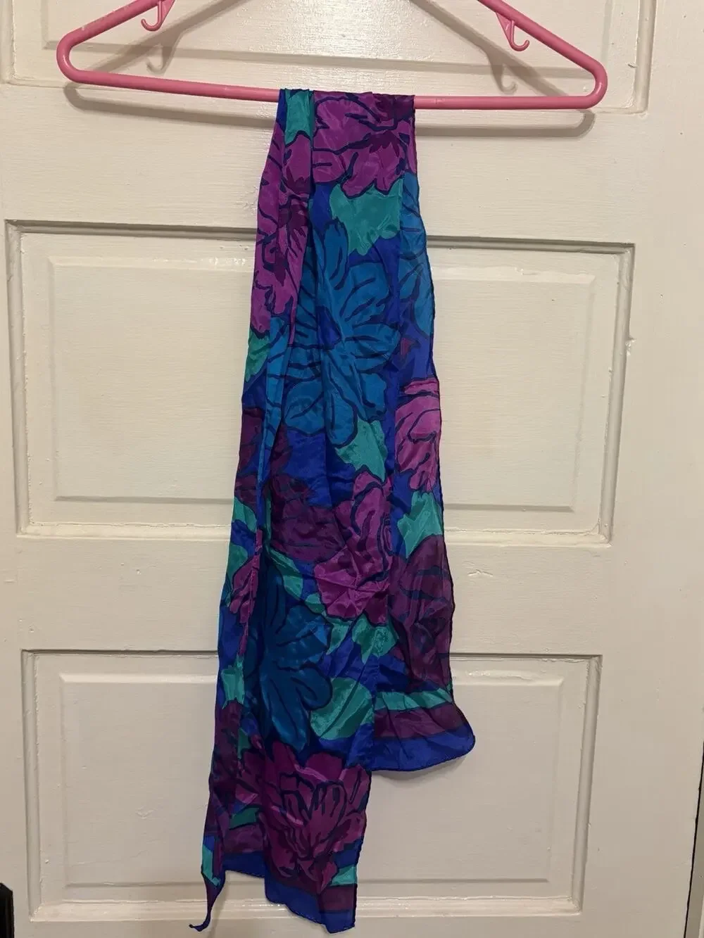 Vintage 100% Silk Scarf Blue And Purple Floral 56x11”